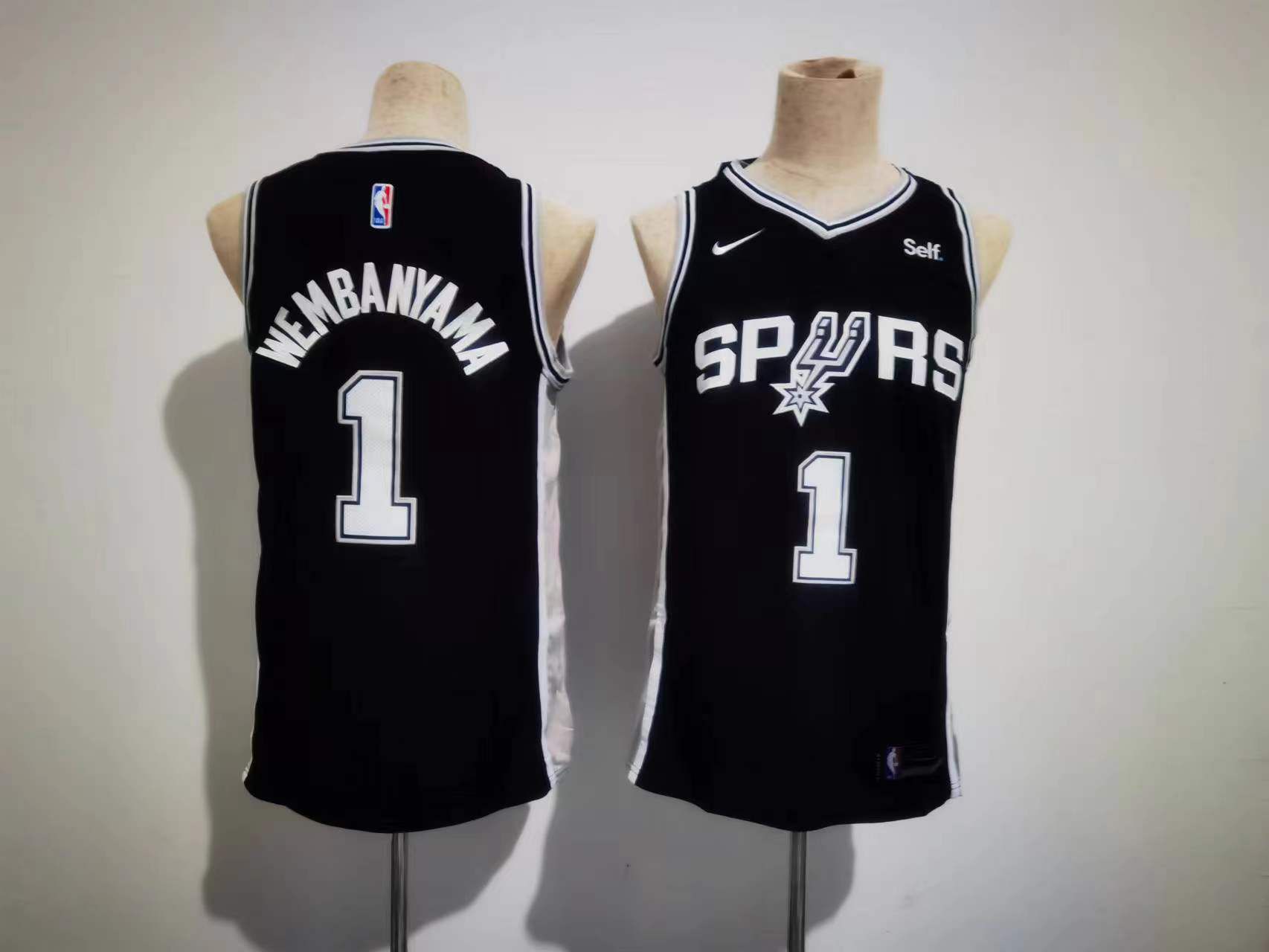 Men San Antonio Spurs 1 Wembanyama Black Nike Game 2023 NBA Jersey